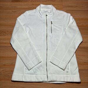 Calvin Klein Sweater Womens Medium White Jacket Full Zip Gold Zipper Logo Fitted
